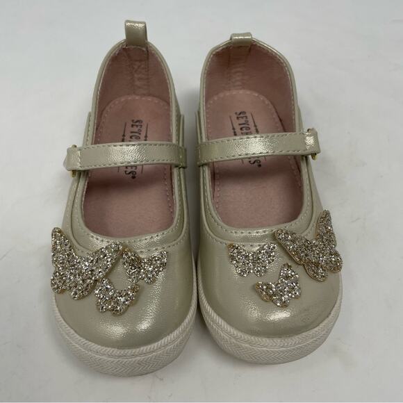 Seychelles Gold Butterfly Applique Mary Jane Shoes 7 - Picture 1 of 9